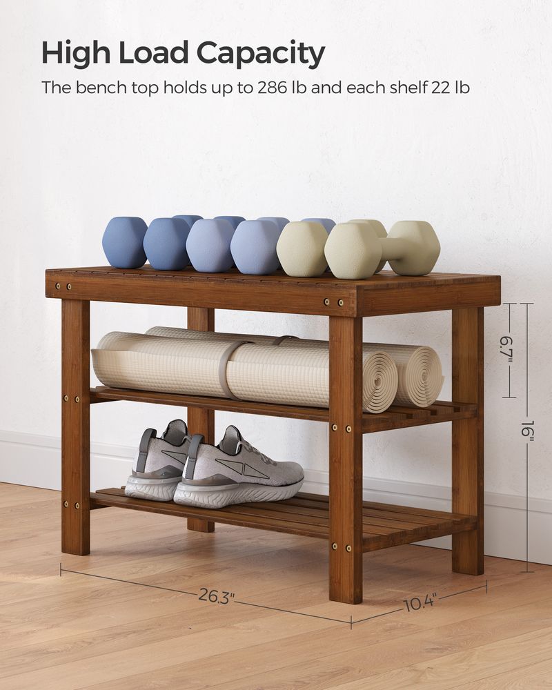 Shoe Rack Bench - 3 Tier Bamboo - Entryway Storage Organizer