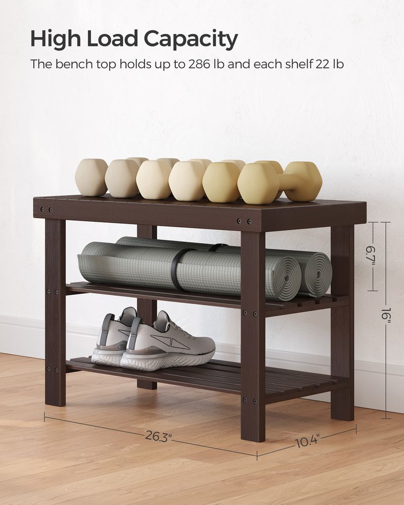 Shoe Rack Bench - 3 Tier Bamboo - Entryway Storage Organizer