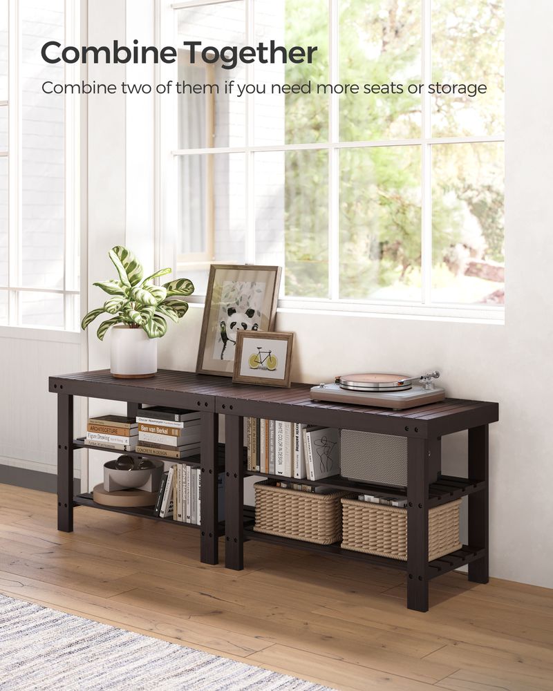 Shoe Rack Bench - 3 Tier Bamboo - Entryway Storage Organizer