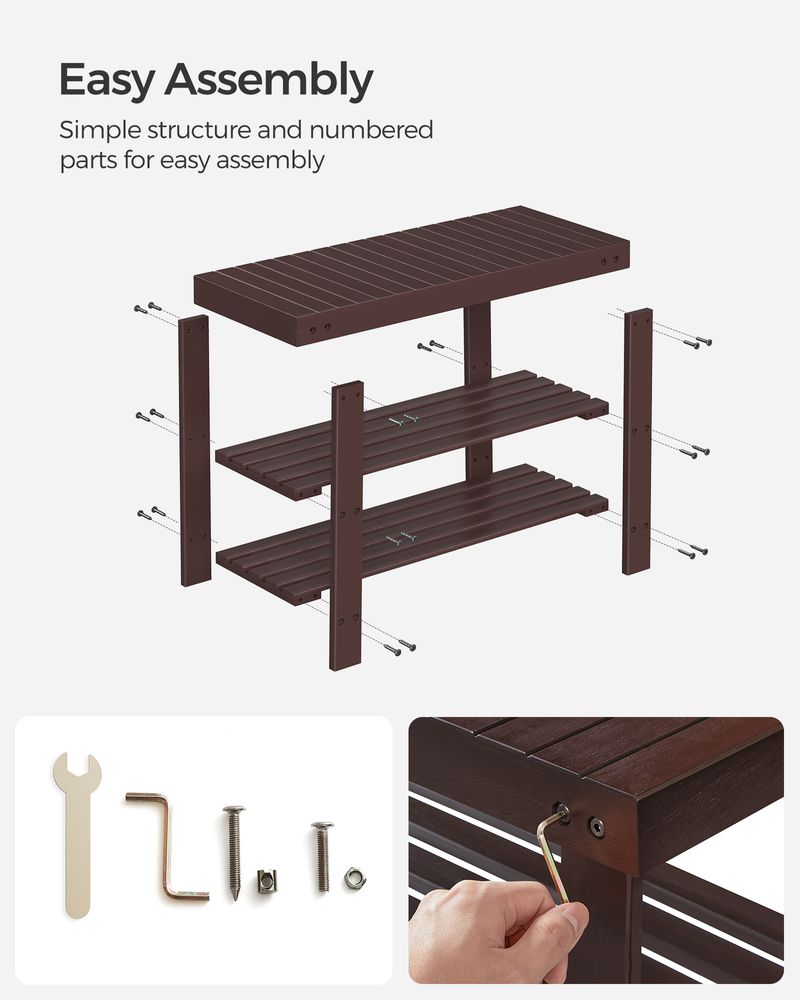 Shoe Rack Bench - 3 Tier Bamboo - Entryway Storage Organizer