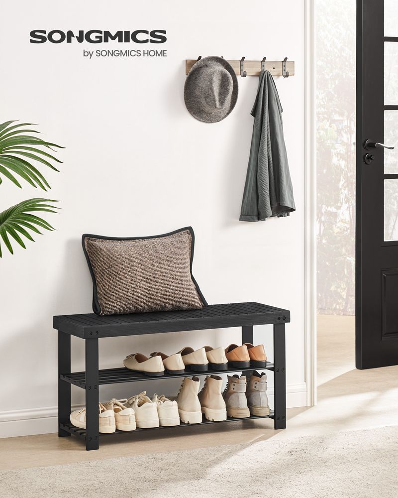 Shoe Rack Bench - 3 Tier Bamboo - Entryway Storage Organizer