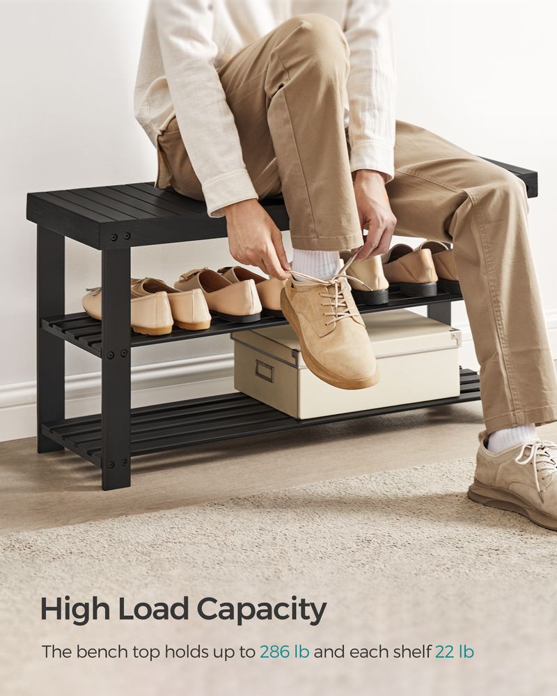 Shoe Rack Bench - 3 Tier Bamboo - Entryway Storage Organizer