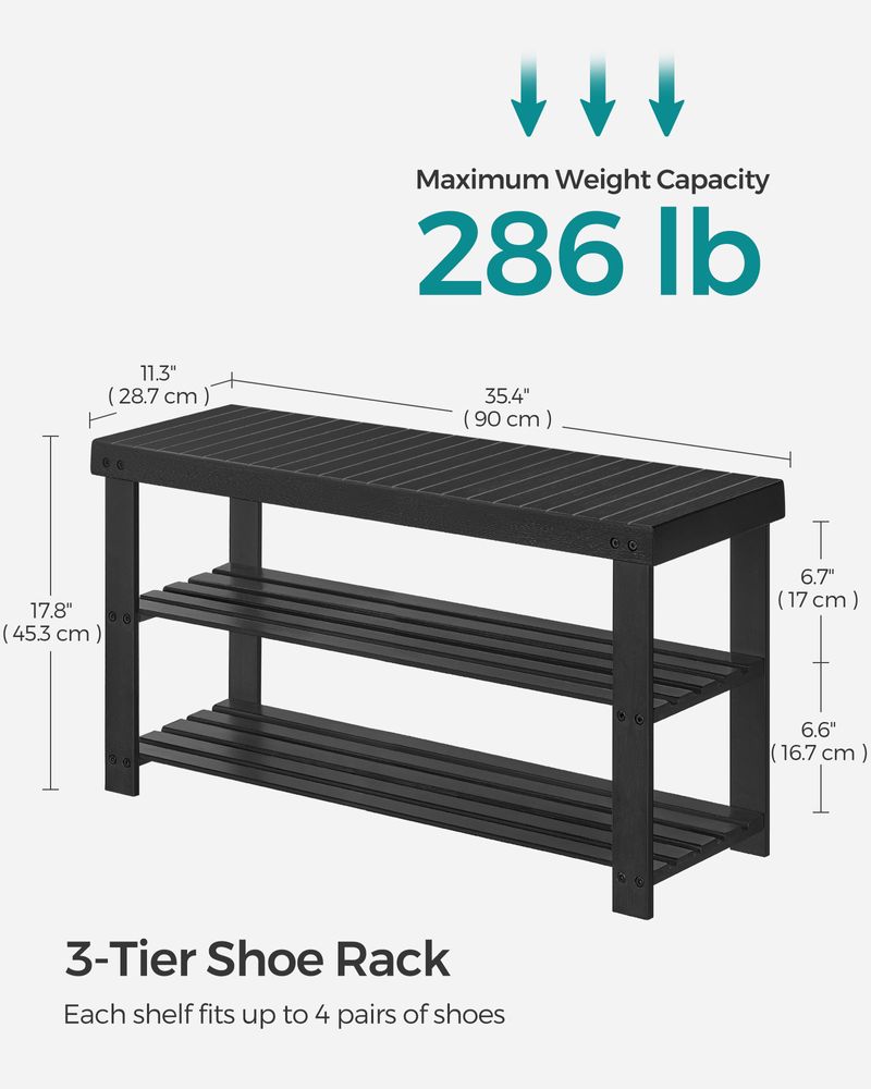 Shoe Rack Bench - 3 Tier Bamboo - Entryway Storage Organizer