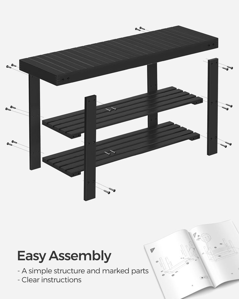 Shoe Rack Bench - 3 Tier Bamboo - Entryway Storage Organizer