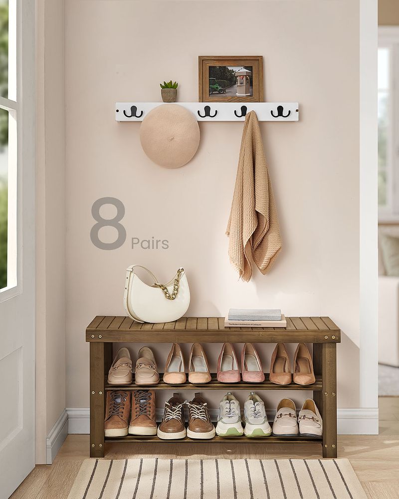 Shoe Rack Bench - 3 Tier Bamboo - Entryway Storage Organizer