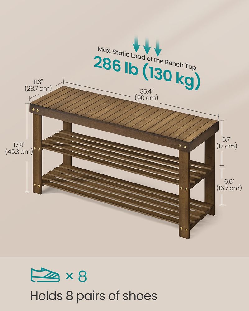 Shoe Rack Bench - 3 Tier Bamboo - Entryway Storage Organizer