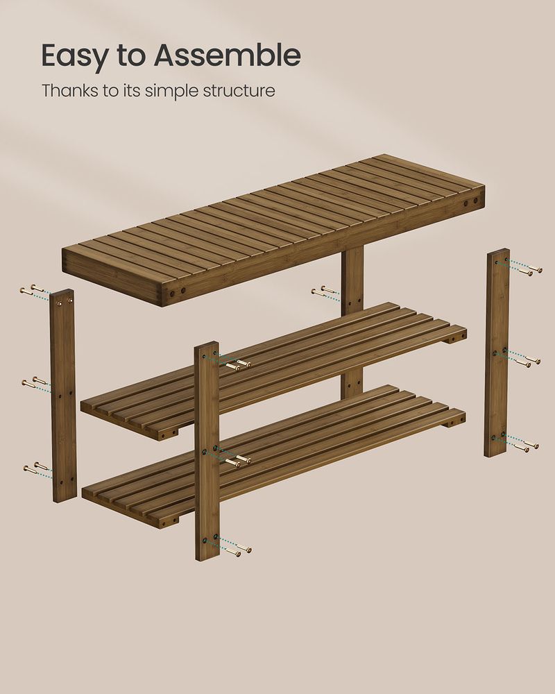 Shoe Rack Bench - 3 Tier Bamboo - Entryway Storage Organizer
