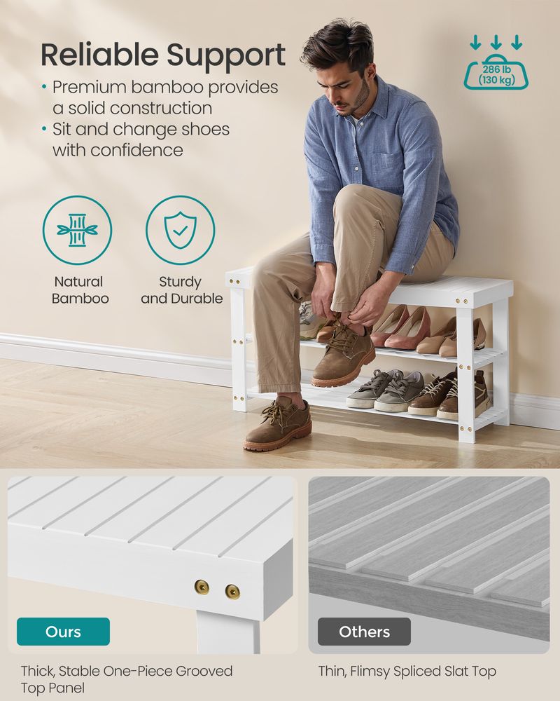 Shoe Rack Bench - 3 Tier Bamboo - Entryway Storage Organizer