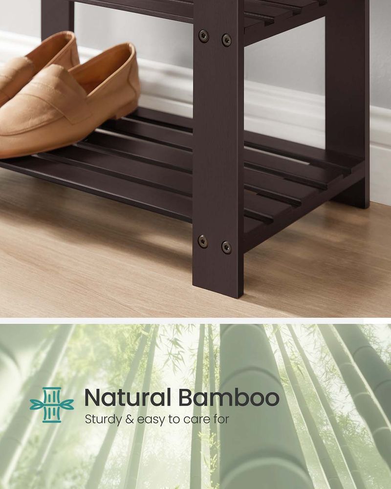 Shoe Bench - 3 Tier Bamboo - Cushioned Seat With Storage