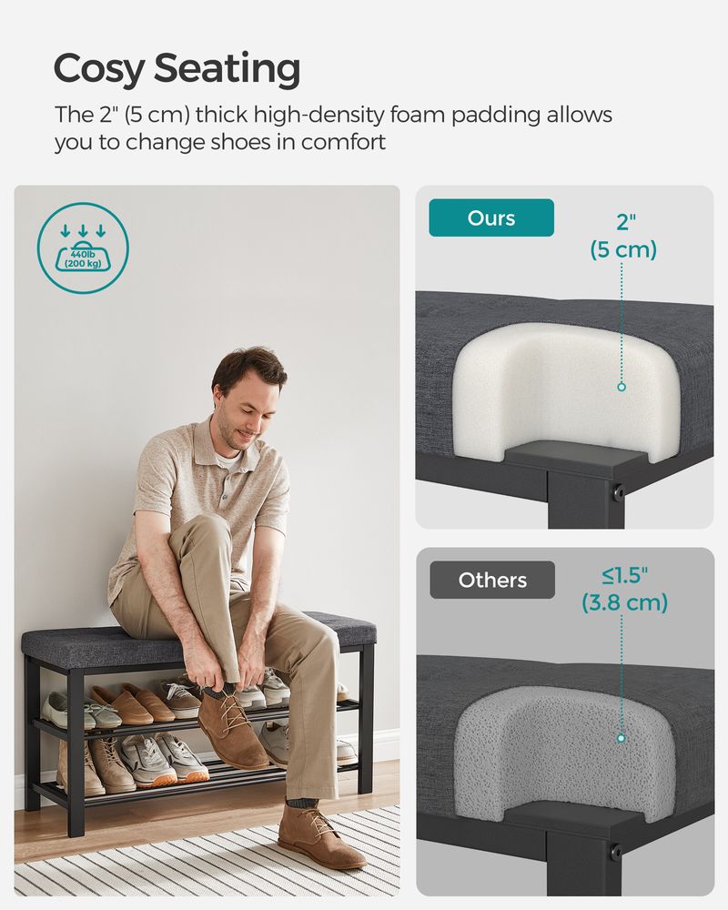 Shoe Bench With Cushion - Entryway Shoe Storage Seating