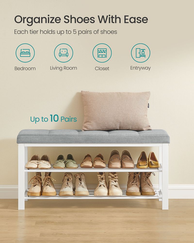 Shoe Bench With Cushion - Entryway Shoe Storage Seating
