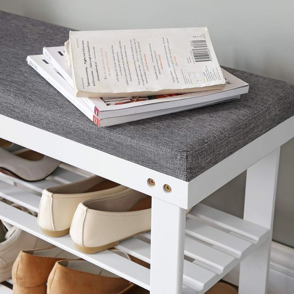 Shoe Bench - 3 Tier Bamboo - Cushioned Seat With Storage