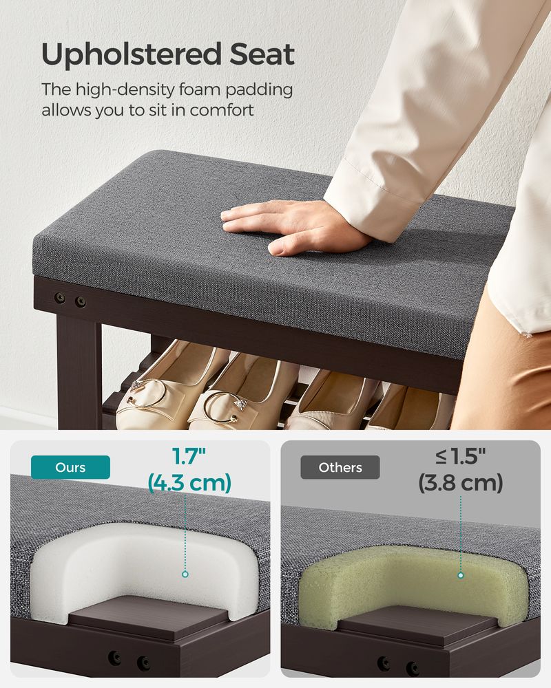 Shoe Bench - 3 Tier Bamboo - Cushioned Seat With Storage