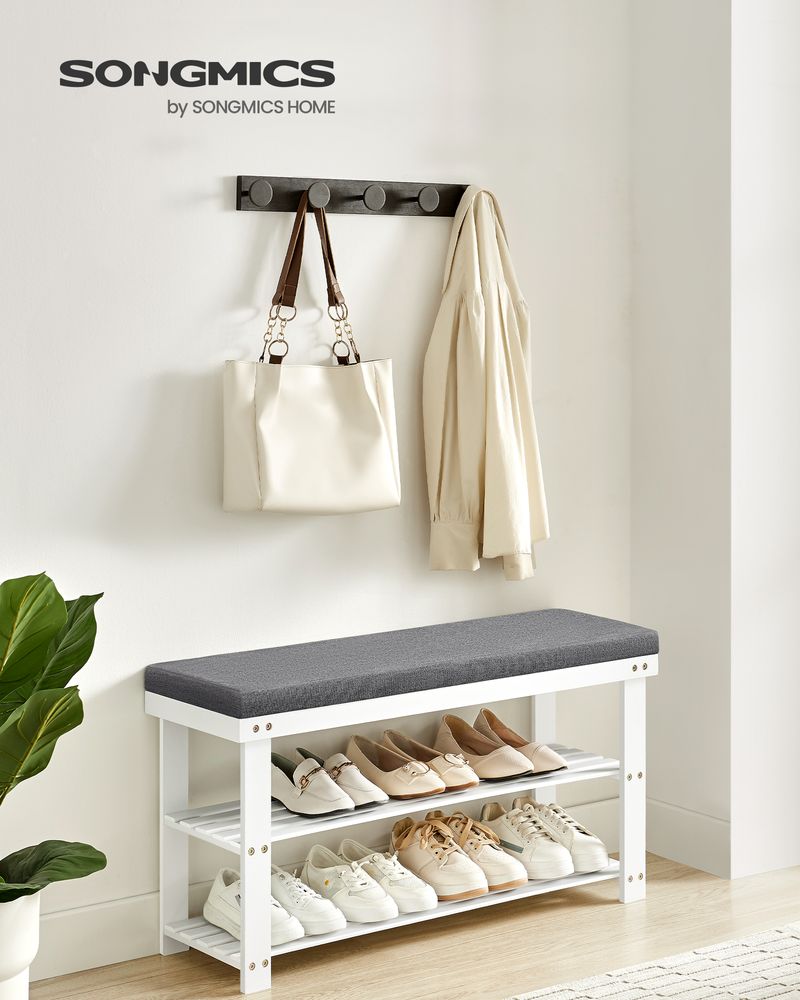 Shoe Bench - 3 Tier Bamboo - Cushioned Seat With Storage