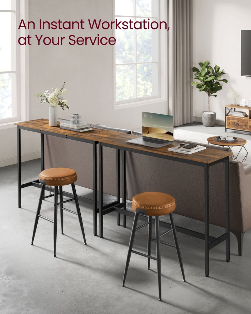 Narrow Bar Table 47 Inch Kitchen Breakfast Table With Metal Legs