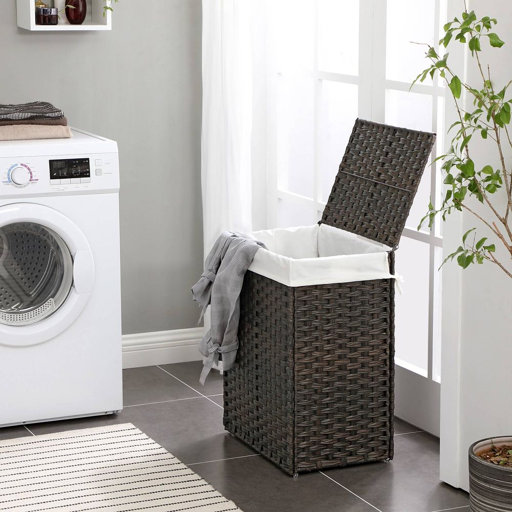 Laundry Basket With Lid - Synthetic Rattan - 23.8 Gallon