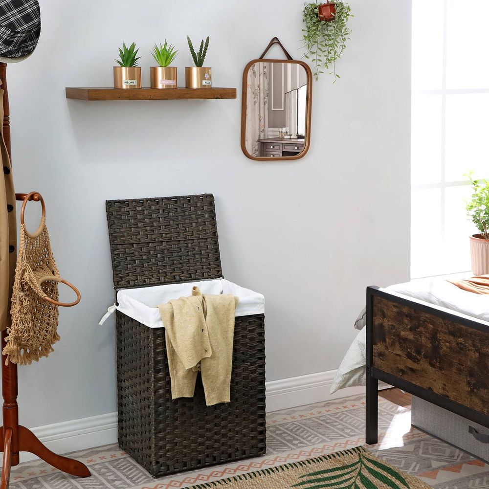 Laundry Basket With Lid - Synthetic Rattan - 23.8 Gallon