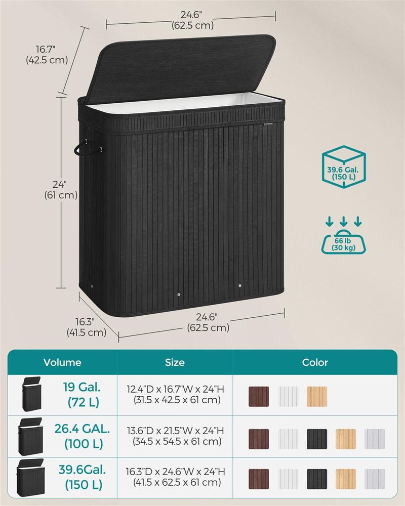 Laundry Hamper With Lid - Bamboo - 26.4 Gallon Capacity
