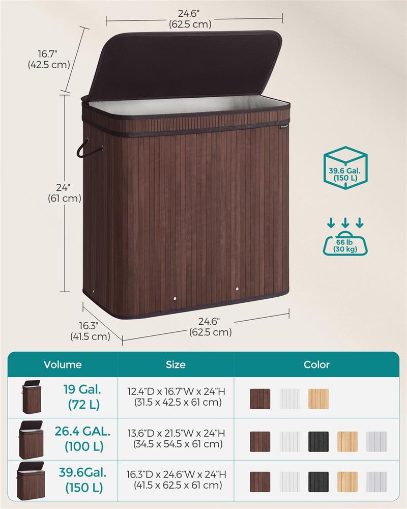 Laundry Hamper With Lid - Bamboo - 26.4 Gallon Capacity