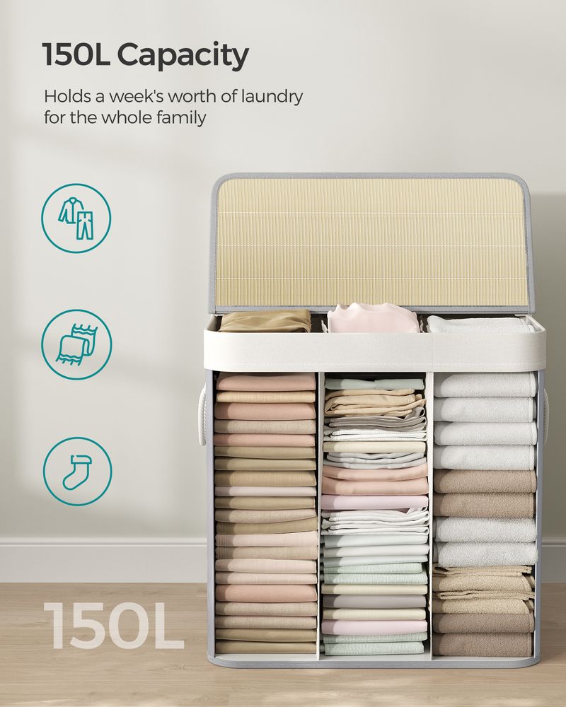 Laundry Hamper With Lid - 3 Section - 39.6 Gallon 150L