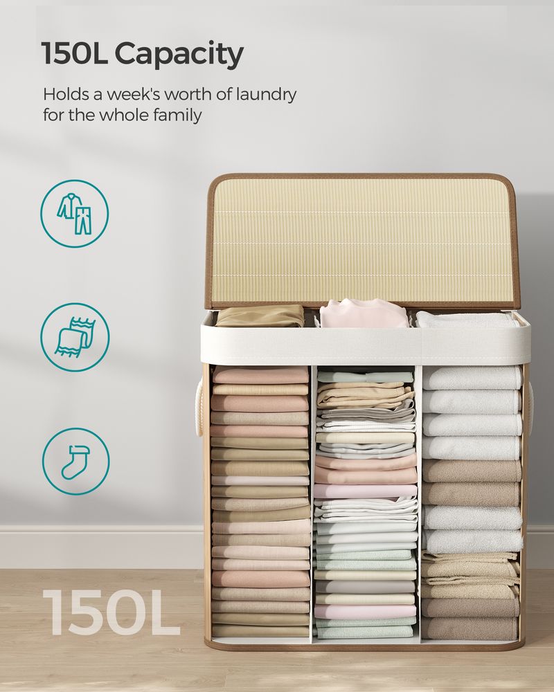 Laundry Hamper With Lid - 3 Section - 39.6 Gallon 150L