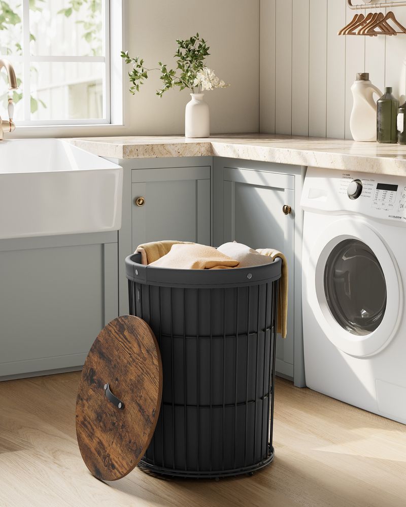 Laundry Hamper – Round Design With Lid – Removable Liner Basket