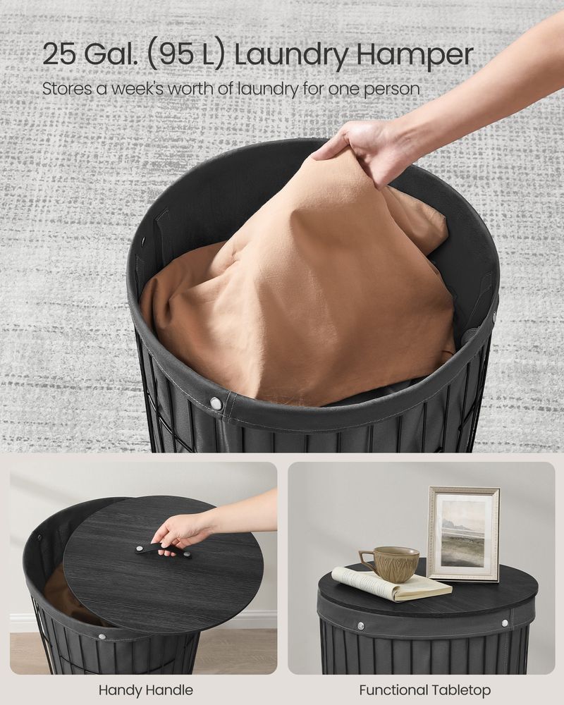 Laundry Hamper – Round Design With Lid – Removable Liner Basket