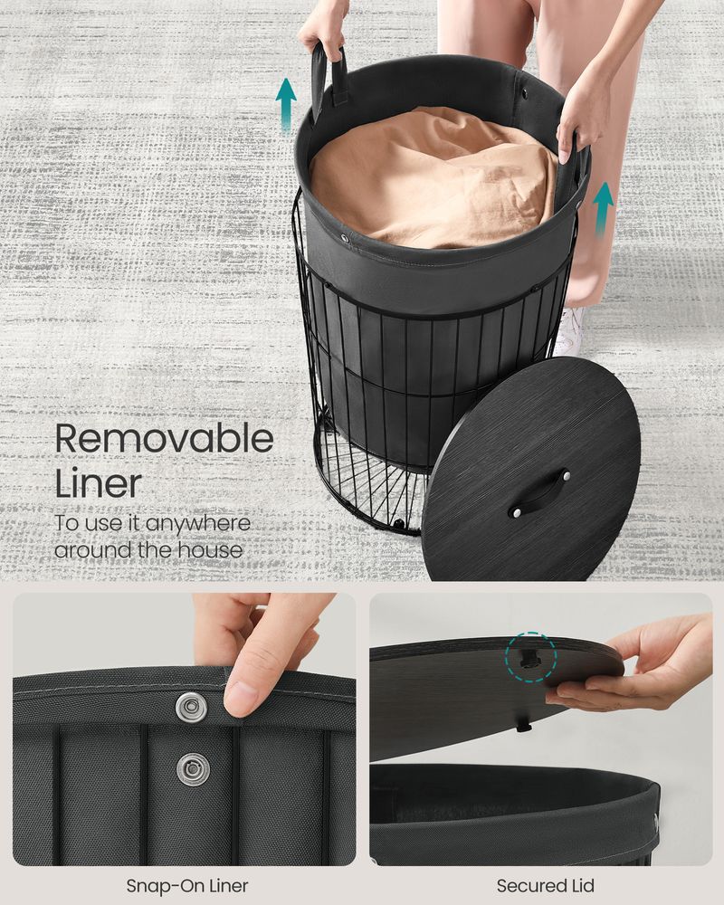 Laundry Hamper – Round Design With Lid – Removable Liner Basket