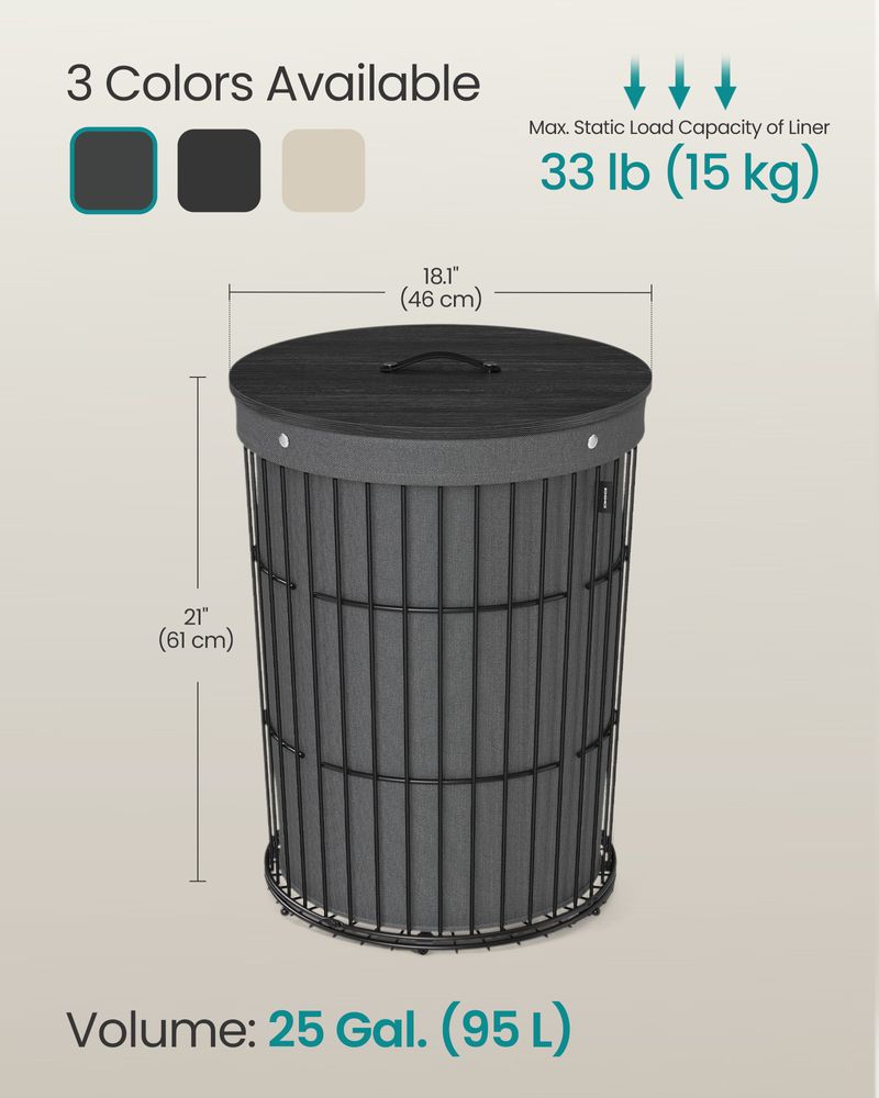 Laundry Hamper – Round Design With Lid – Removable Liner Basket