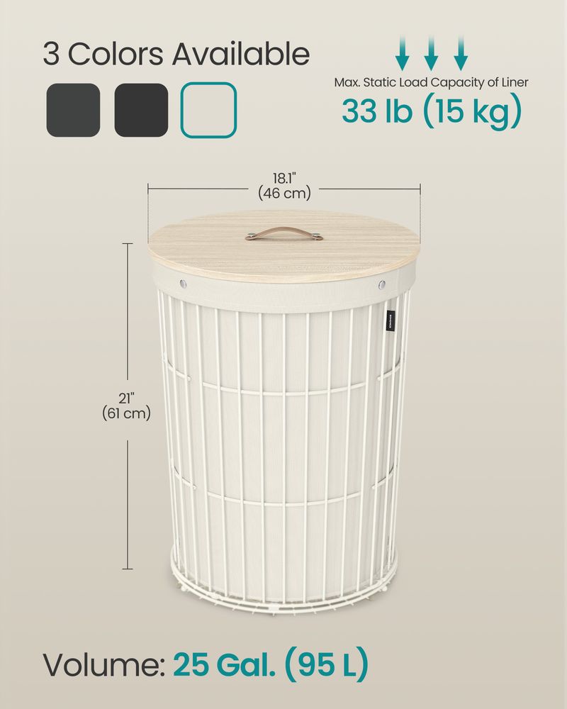 Laundry Hamper – Round Design With Lid – Removable Liner Basket