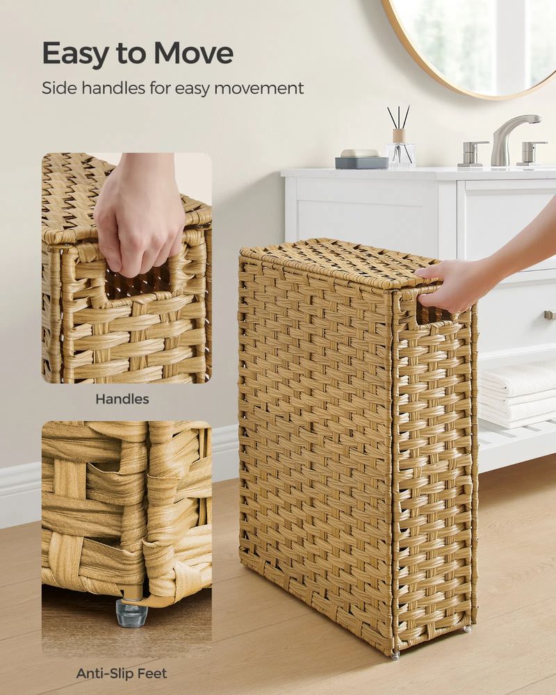 Laundry Hamper - Slim Rattan - With Lid And Handles