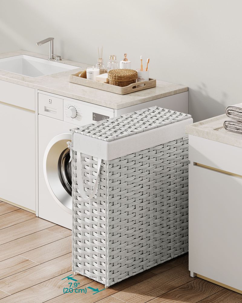 Laundry Hamper - Slim Rattan - With Lid And Handles