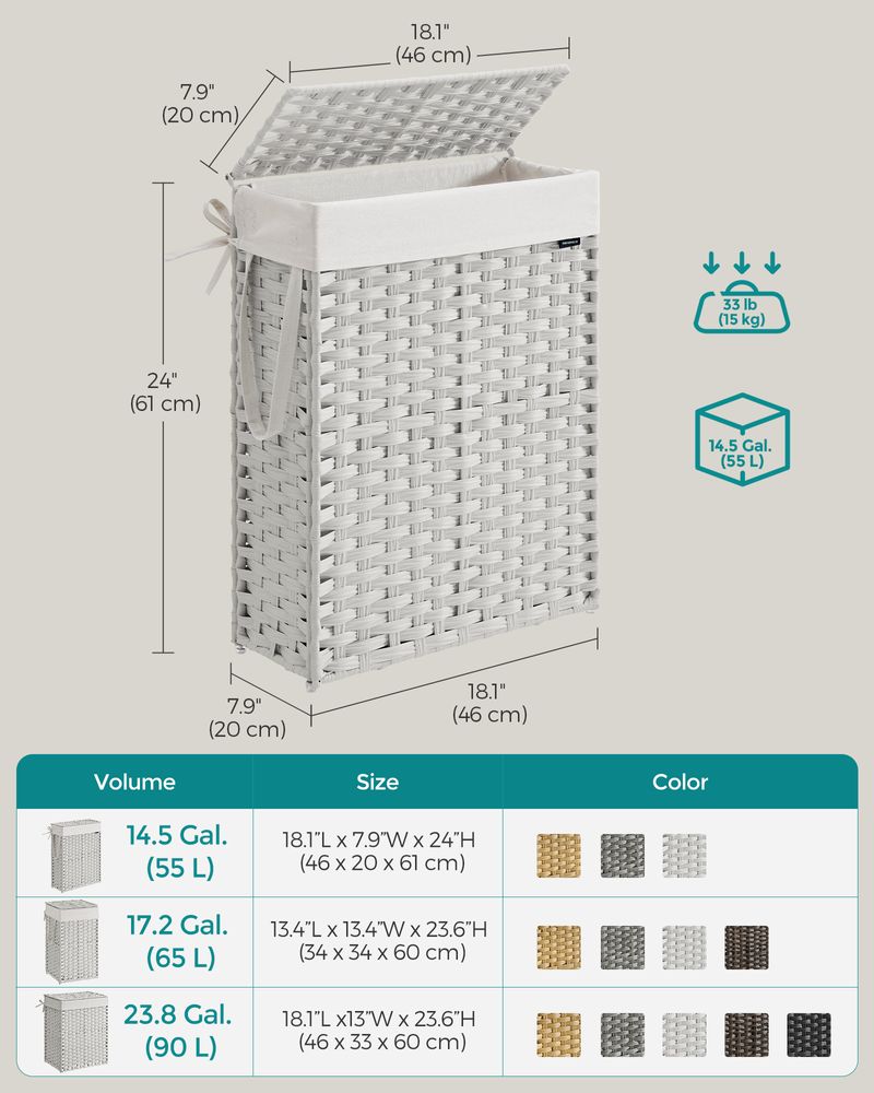 Laundry Hamper - Slim Rattan - With Lid And Handles