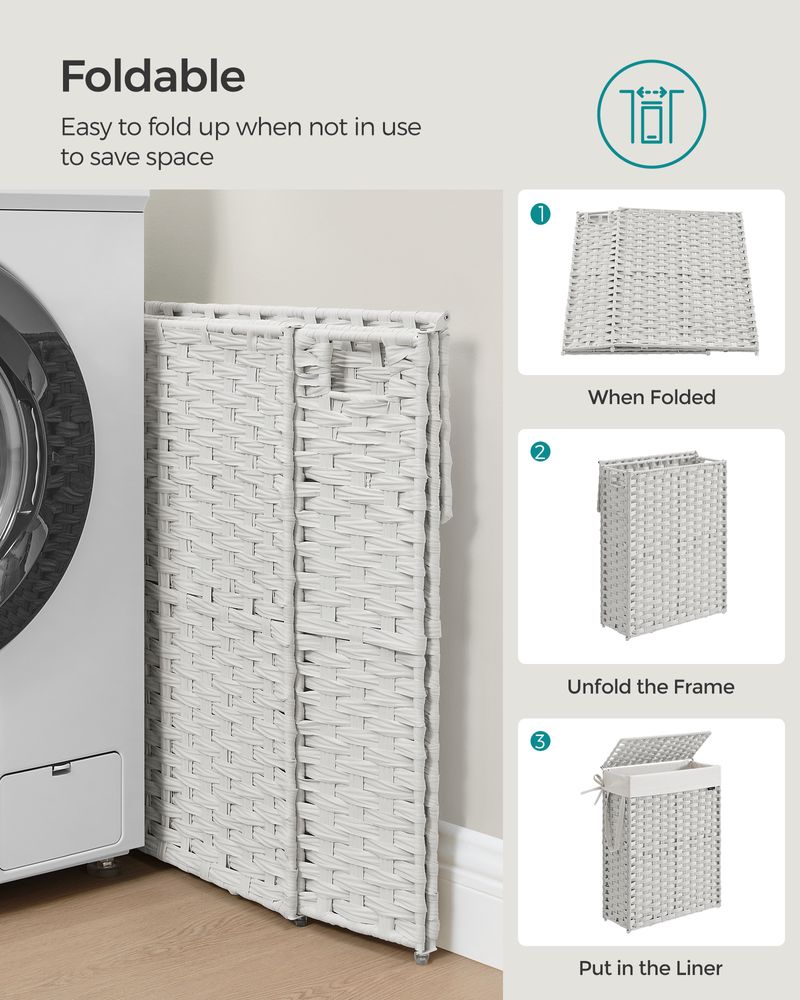 Laundry Hamper - Slim Rattan - With Lid And Handles
