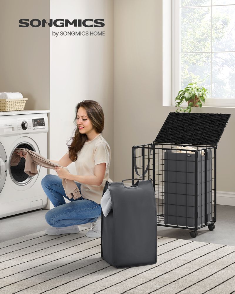 23.8 Gallon Laundry Hamper With Wheels Removable Liner Basket