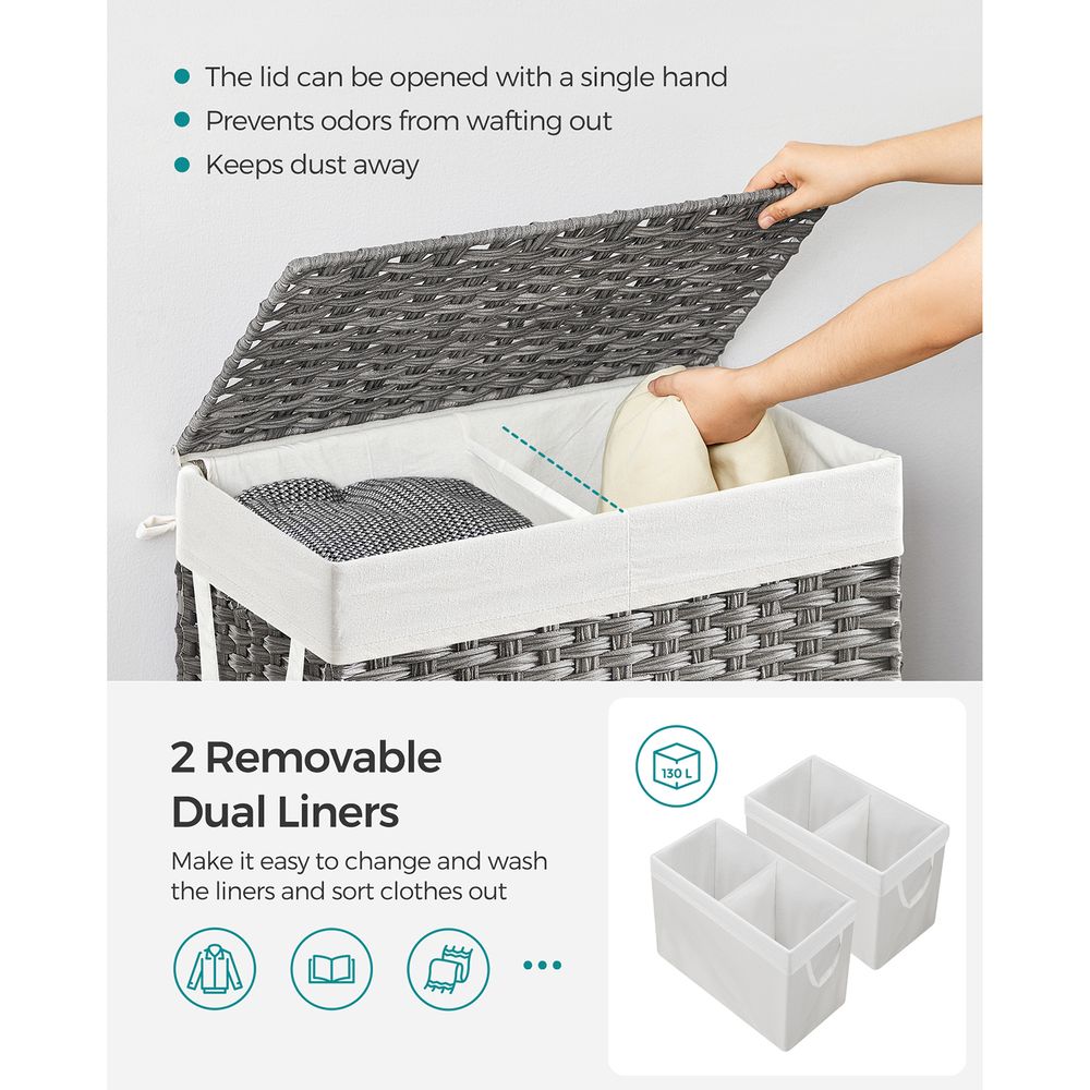 Clothes Hamper With Lid - 2 Section - 110–130L Capacity