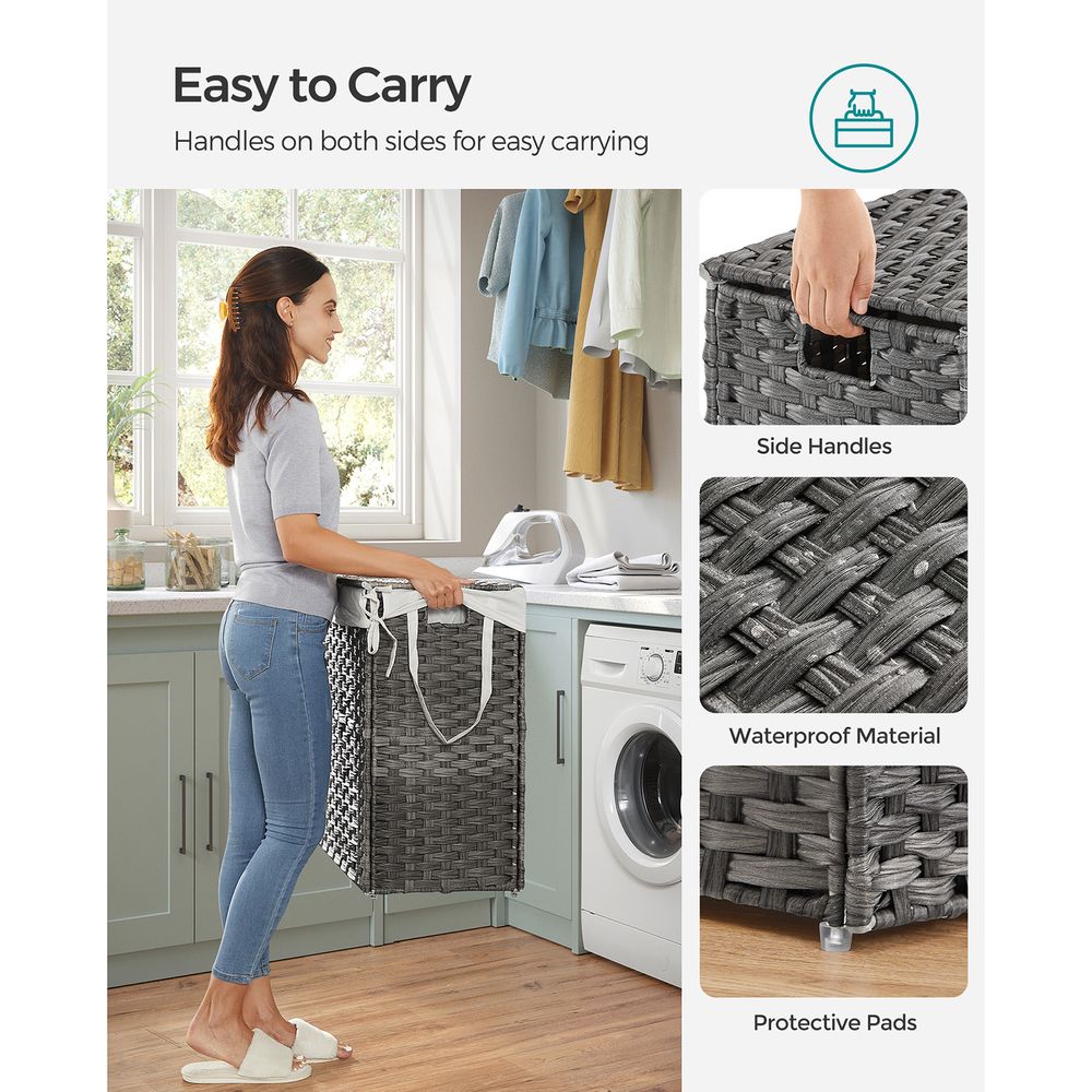 Clothes Hamper With Lid - 2 Section - 110–130L Capacity