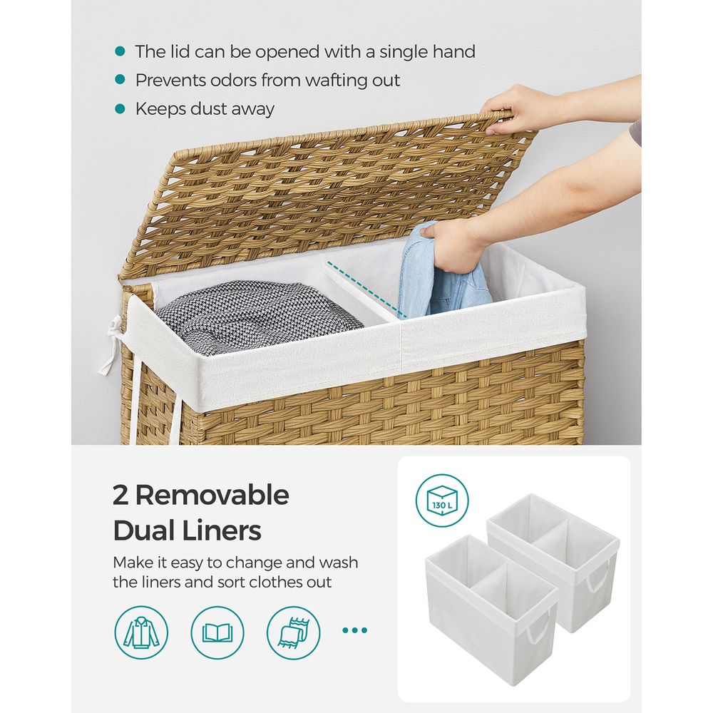 Clothes Hamper With Lid - 2 Section - 110–130L Capacity