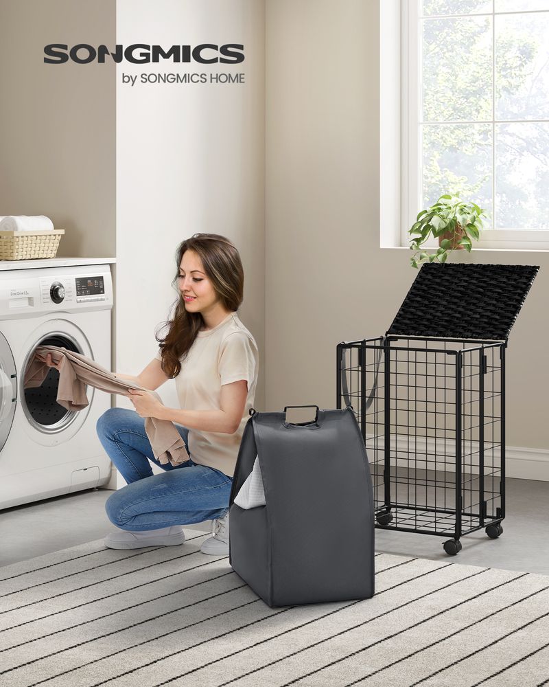 23.8 Gallon Laundry Hamper With Wheels Removable Liner Basket