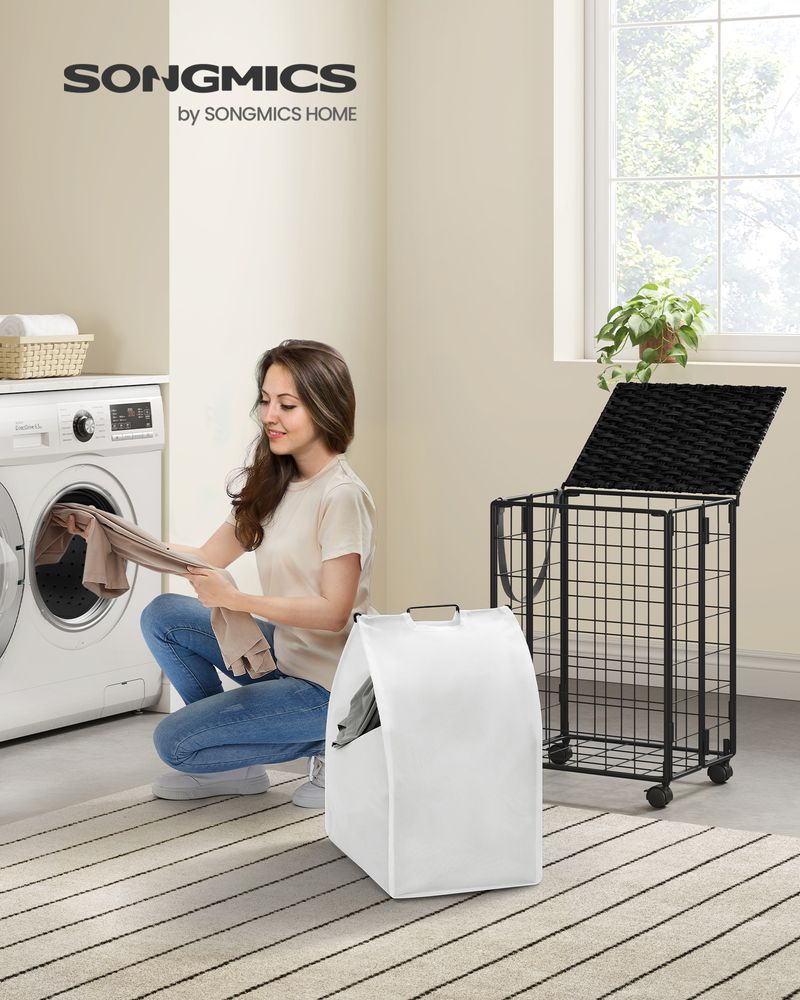23.8 Gallon Laundry Hamper With Wheels Removable Liner Basket