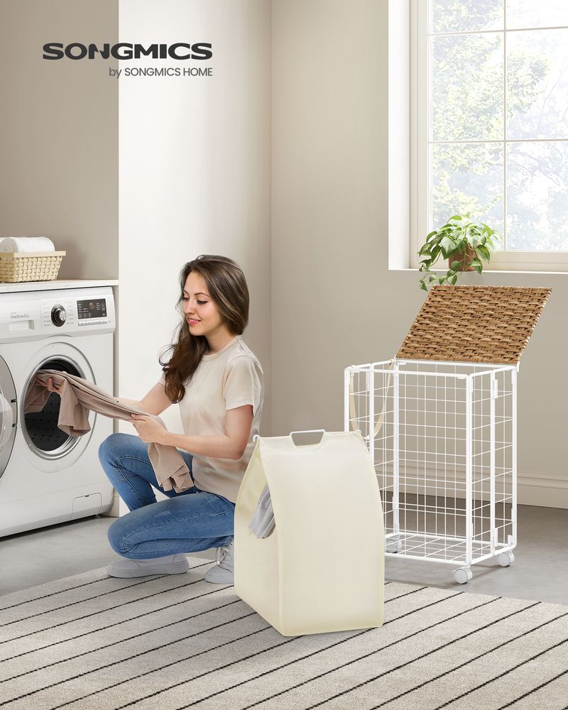 23.8 Gallon Laundry Hamper With Wheels Removable Liner Basket