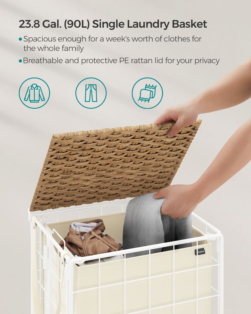 23.8 Gallon Laundry Hamper With Wheels Removable Liner Basket