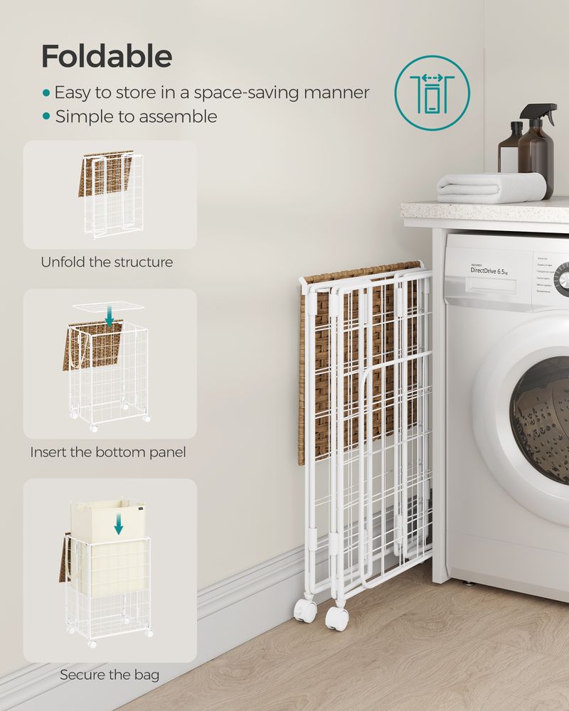 23.8 Gallon Laundry Hamper With Wheels Removable Liner Basket