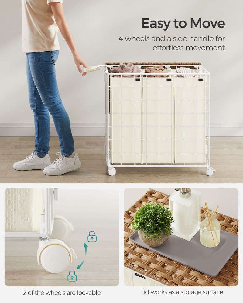 23.8 Gallon Laundry Hamper With Wheels Removable Liner Basket