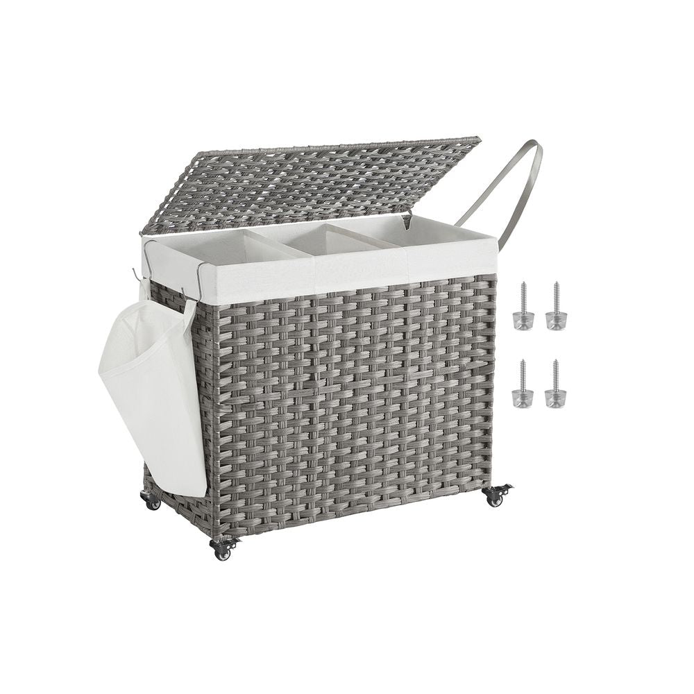 Laundry Basket - Rolling With Wheels - 3 Section - 145L & 160L