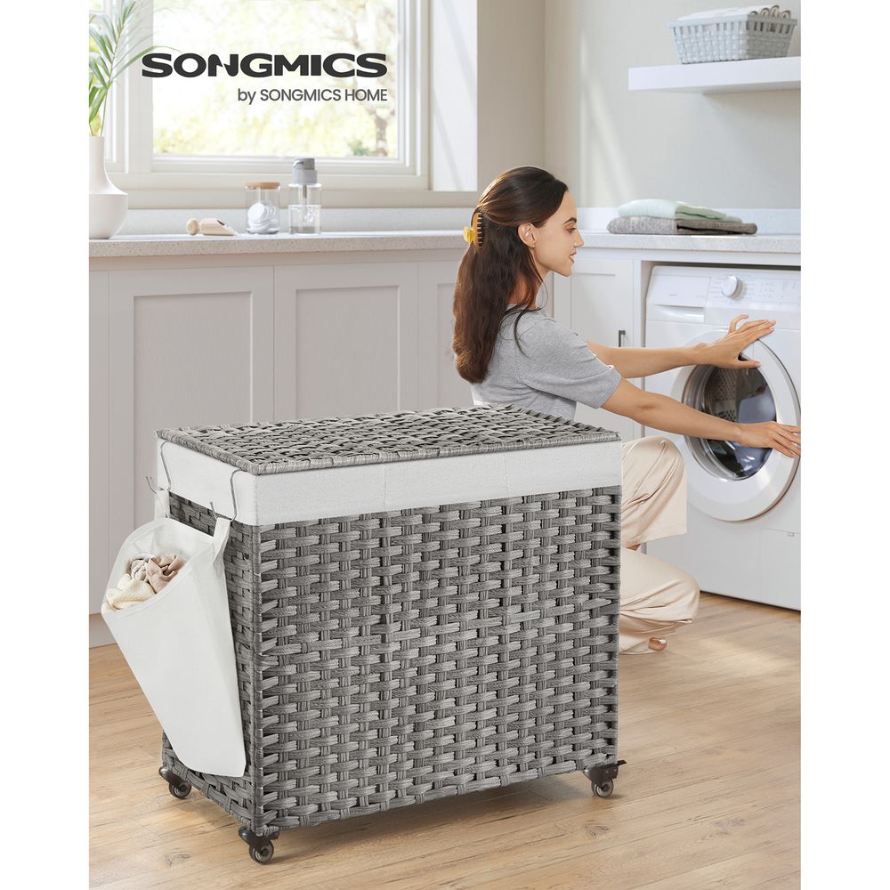 Laundry Basket - Rolling With Wheels - 3 Section - 145L & 160L