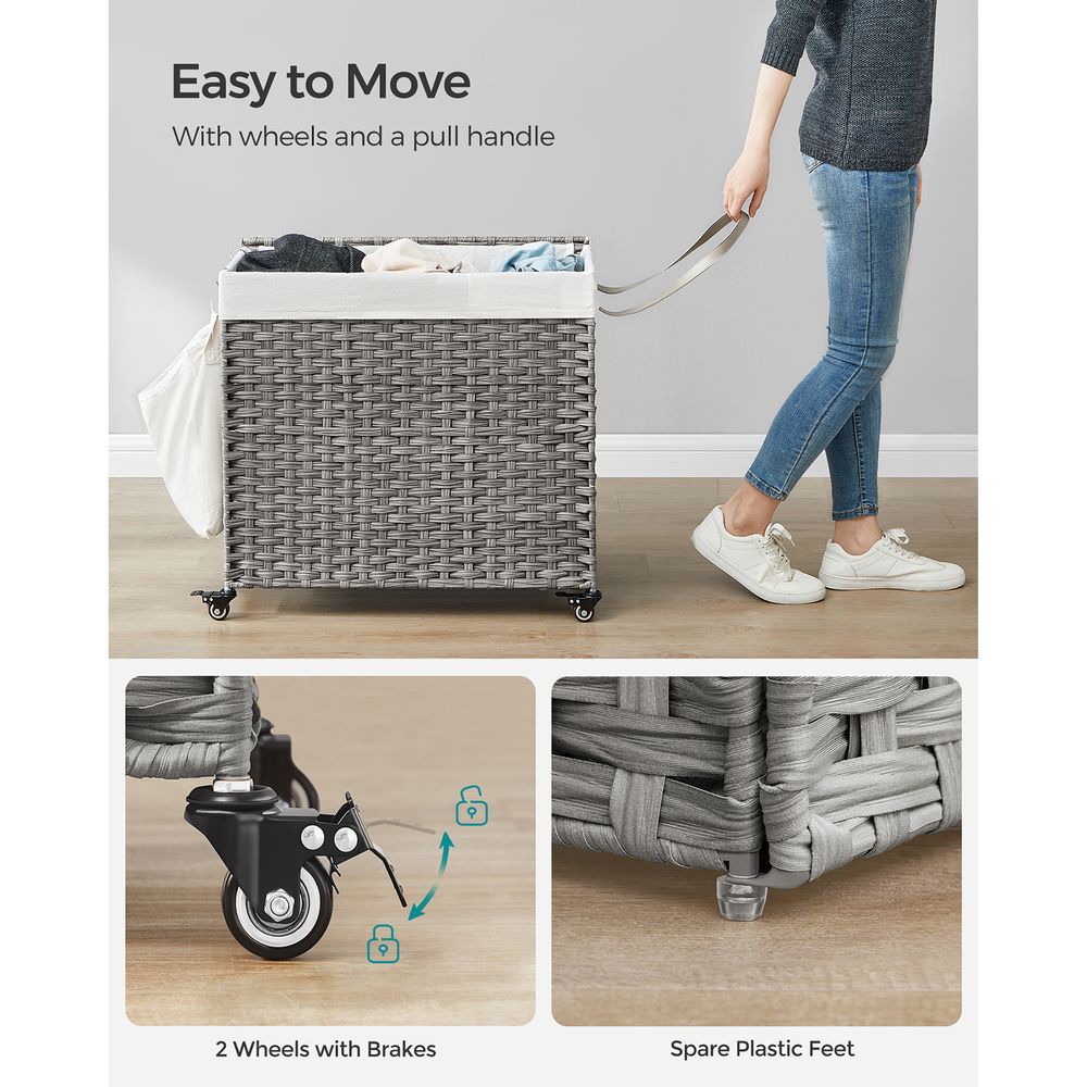 Laundry Basket - Rolling With Wheels - 3 Section - 145L & 160L