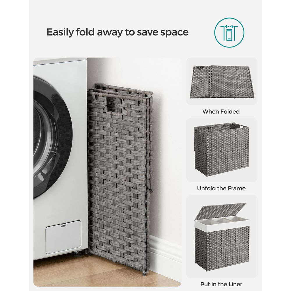 Laundry Basket - Rolling With Wheels - 3 Section - 145L & 160L