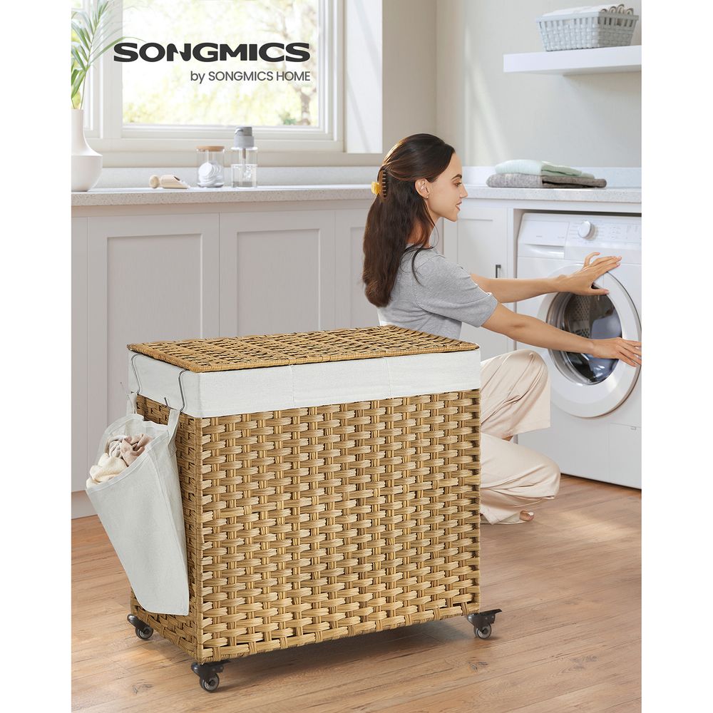 Laundry Basket - Rolling With Wheels - 3 Section - 145L & 160L