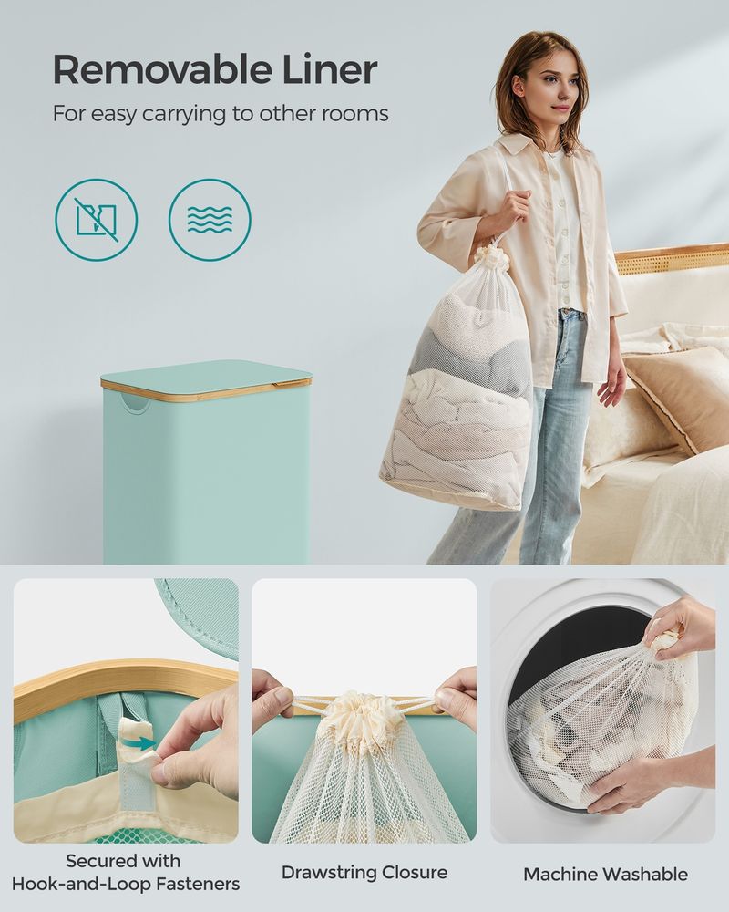 23.8 Gallon Laundry Hamper With Lid Removable Liner Basket